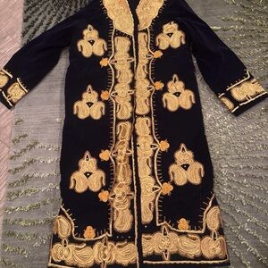 Chapan Uzbek Elegant Black and Gold Embroidered Coat